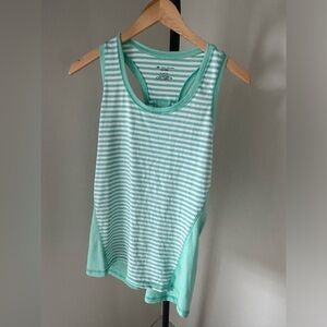 Blue/Green and White Fitted Sleeveless Tank Top